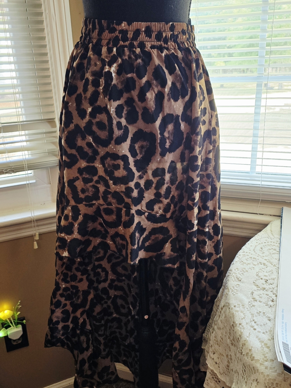 SHEIN Brown & Black Leopard Print Asymmetrical Maxi Skirt